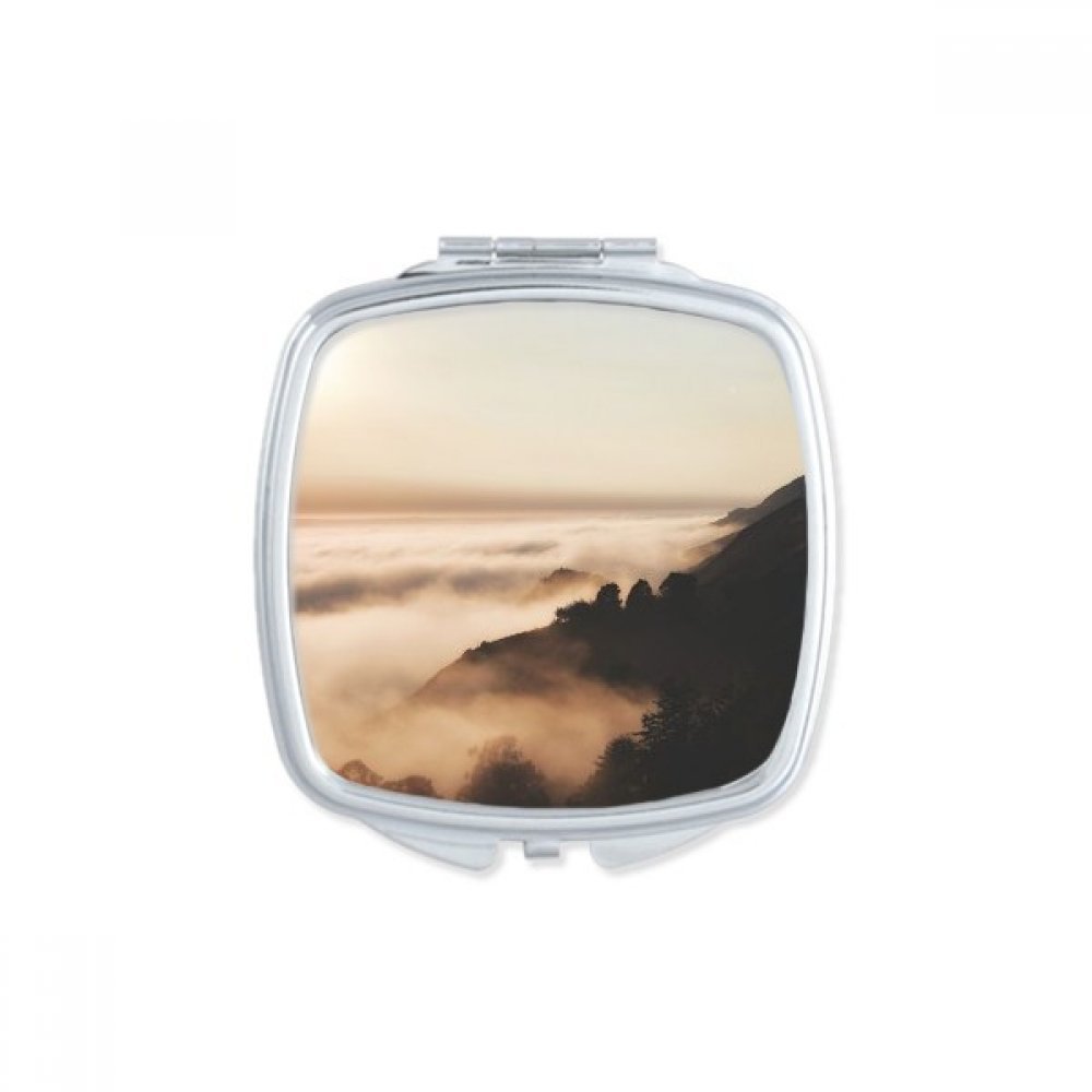 Miroir compact carré motif paysage de montagne pour retouches
