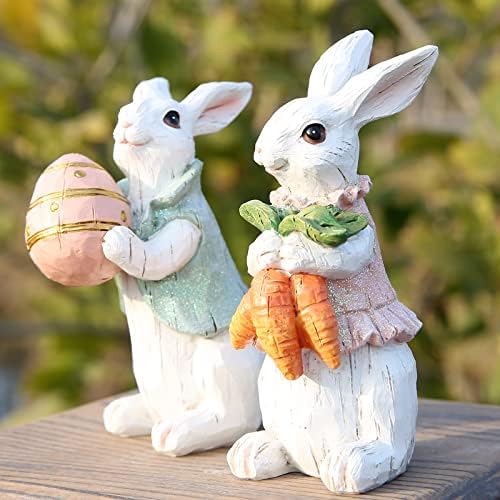 DELA DISCOUNT 51rf8yfb6JL._AC_ Hodao Easter Bunny Decorations Spring Home Decor Bunny Figurines(Easter White Rabbit 2pcs)  