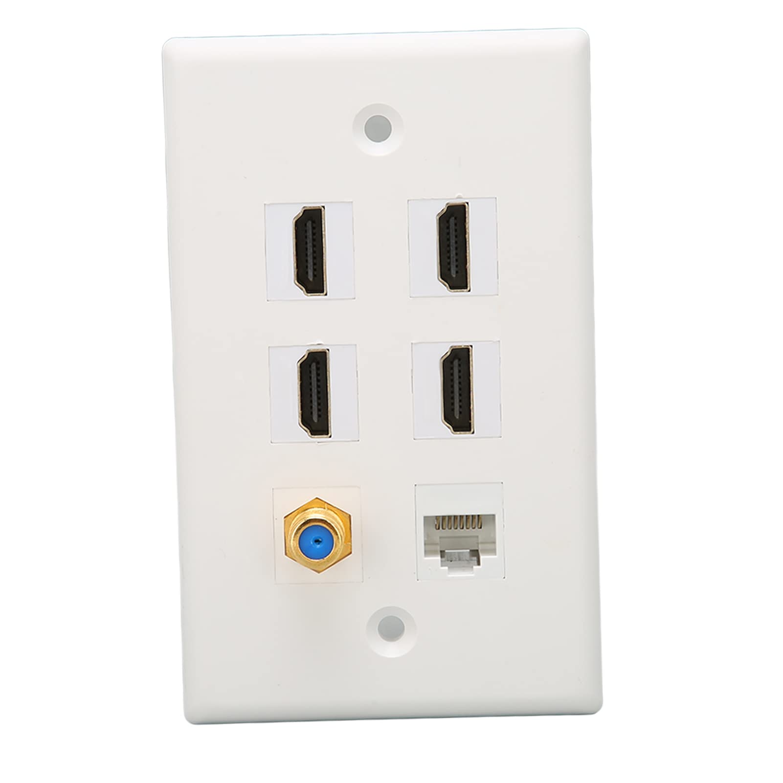 ASHATA Placa de Pared Ethernet Coaxial HDMI de 6 Puertos, 4 Puertos HDMI, Coaxial de Red Ethernet RJ45 Y Placas de Salida de Pared de Puerto de Cabeza de TV F, Compatible con Cable Cat5 Cat5e Cat6