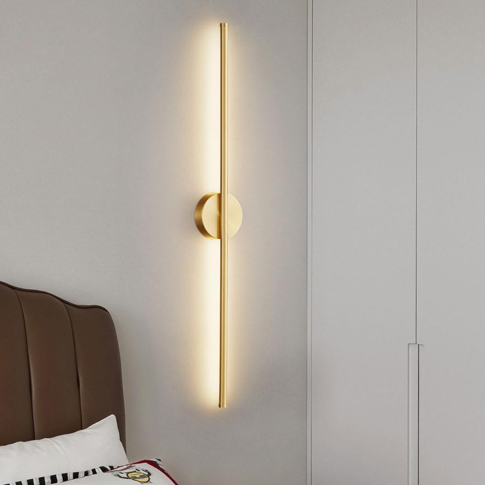 Applique Murale linéaire Moderne en Laiton brossé, Abat-Jour en Acrylique, luminaire Minimaliste en cuivre, éclairage de Salle de Bain Antique, câblé, Laiton - 80 cm
