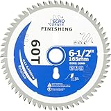 Echo Corner 6-1/2 Inch (20mm Arbor) Plunge Track Saw Blade, 16mm & 1/2" Arbor Ring, Non-Stick Coating, 60-Tooth, Fine Finish Crosscut Framing Wood Plywood Plastic Veneer Wet Lumber Laminate (Classic)