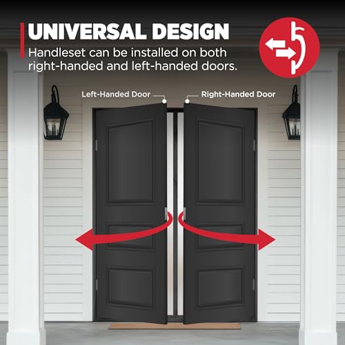 Image of Kwikset San Clemente Front Door Lock Handle and Deadbolt Set, Entry Handleset Exterior with Square Pismo Interior Door Knob, Satin Brass, Pick Resistant SmartKey Rekey Deadbolt Security