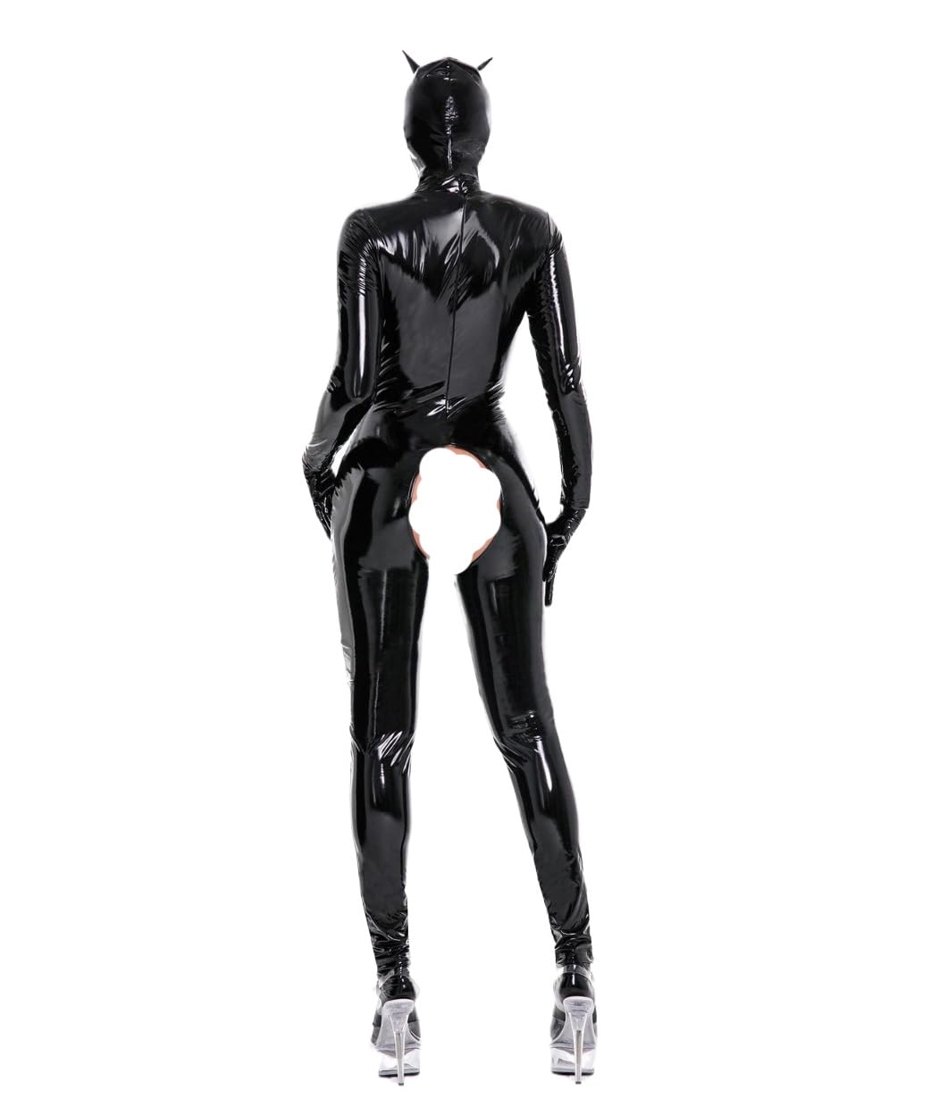 Tuta in pelle da Donna Sexy Bodysuit Unipezzo Maniche lunghe Body Jumpsuit Lattice Leotard Tutine e Body