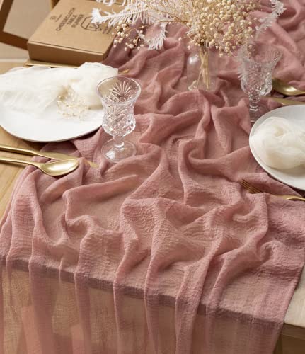 Vitalizart Dusty Rose Pink Cheesecloth Table Runner 10Ft Cheese Cloth Boho Tablecloth 35 X 120 Inches Gauze Fabric Rustic Decorations For Bridal Wedding Decor Baby Shower Valentines Birthday Party #TOP16