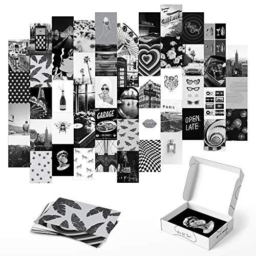 Haus and Hues Black & White Wall Collage Kit - Aesthetic Wall Collage Kit Black | Photo Collage Kit For Wall Aesthetic Teen Room Decor | Black and White Wall Collage | 4" x 6" (B/W Set of 50)