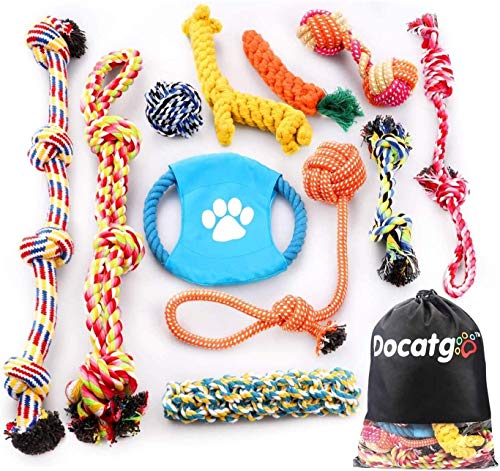 Docatgo Dog Chew Toys for Puppy - 11 Pack Puppies Teething Chew Toys for Boredom, Pet Dog Chew Toys with Rope Toys, More Squeaky Toy for Puppy and Small Dogs