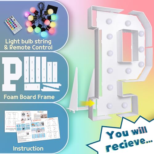 Image of Imprsv Colorful Marquee Letters 4 Feet Tall, Large Light up Letters P | RGB with Remote, Birthday Party Decorations Anniversary Wedding Decorations Assembly Required 23 Pcs Accessory Set