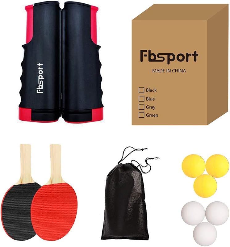 FBSPORT Asztalitenisz Szett - 2 Ütő, 6 Labda, Hálóval és Táskával, Fekete Ping Pong Készlet Kezdőknek és Haladóknak