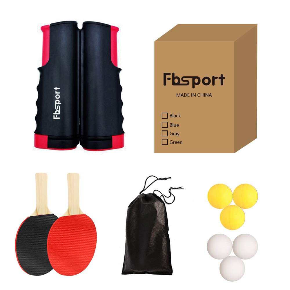 FBSPORT Filet ping Pong pour Table ping Pong kit,2 Raquettes, 6Balles,1 Sac, 1 Extensibles Filet,Set de Tennis de Table