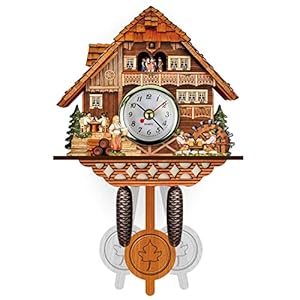 Zcargel Pendulum Clock Wooden Hanging Clock, Large Cuckoo Clock Modern Design Cuckoo Clock Chiming Vintage Cuckoo Wall Clock Birdhouse Clock Wall Decoration for Home Bedroom Living Room Office