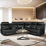 DHPM Sectional Sofa Bed Modern Upholstered L-Shape Reclining,PU Leather Sleeper Extra Wide Lounge Couch with Consoles,2 Cup Holders and Storage, Living Room Furniture Sets