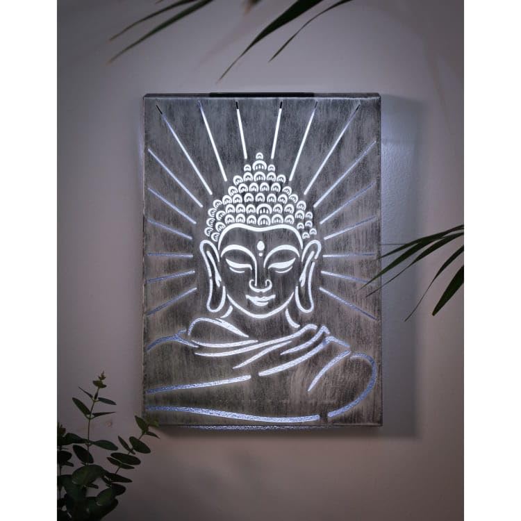 New Solar Powered Buddha Metal Wall Panel Outdoor Decor – Premium Durable Iron Wall Art with LED Light, Energy-Efficient Solar Powered, Easy Install Zen Garden Patio Balcony Decoration 50x35cm -A76