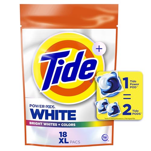 Tide Power PODS White Laundry Detergent Pacs, 18 Count, Brilliant Whitening + Color Protect - image 1
