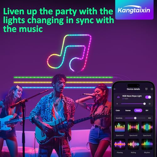 Kangtaixin Neon Ruban LED 1m, RGB Bande LED avec Contrôle APP Contrôle, Flexible Étanche Découpable Synchronisation Musicale Bandeau Lumineuse Led pour Intérieur Déco Maison – vue 8