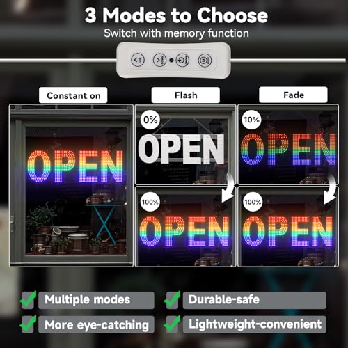 Image of LED Open Signs for Business Large Ultra Bright, Thirdpolite Neon Open Sign 3 Light Modes, Speed Control, Dimmable, Plug in Electric Hanging Chain, 30 inchx10 inch for Cafe, Bar, Salon, Club, Hotel (Rainbow Pride)