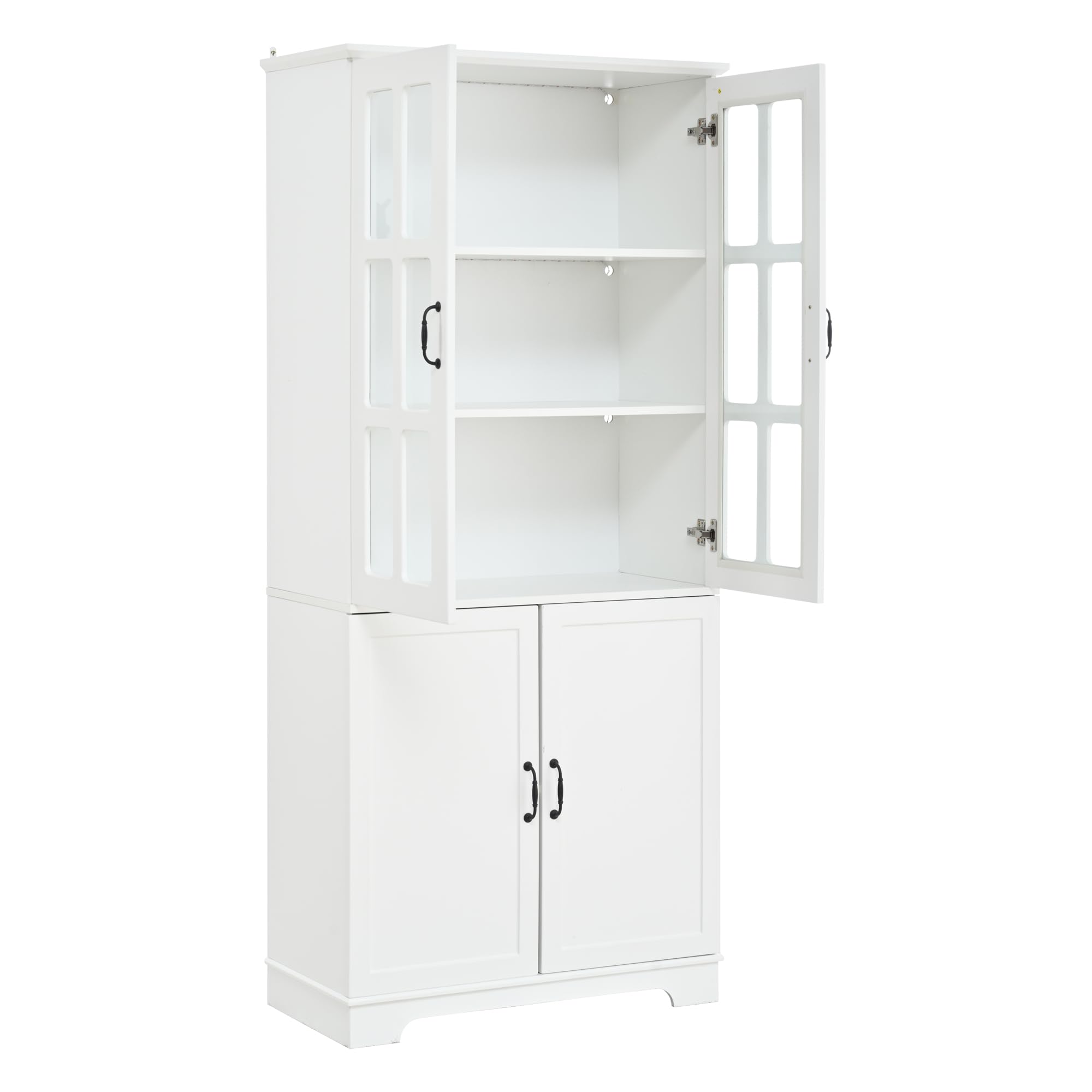 Vitrine Glasvitrine Stehend mit LED Licht und 2 Glasgittern, Vitrinenschrank Highboard mit 5 Etagen, Wohnzimmerschrank Bücherschrank mit Trennwand, Schrank Weiß, Wohnzimmer Möbel, 80x38x180 cm