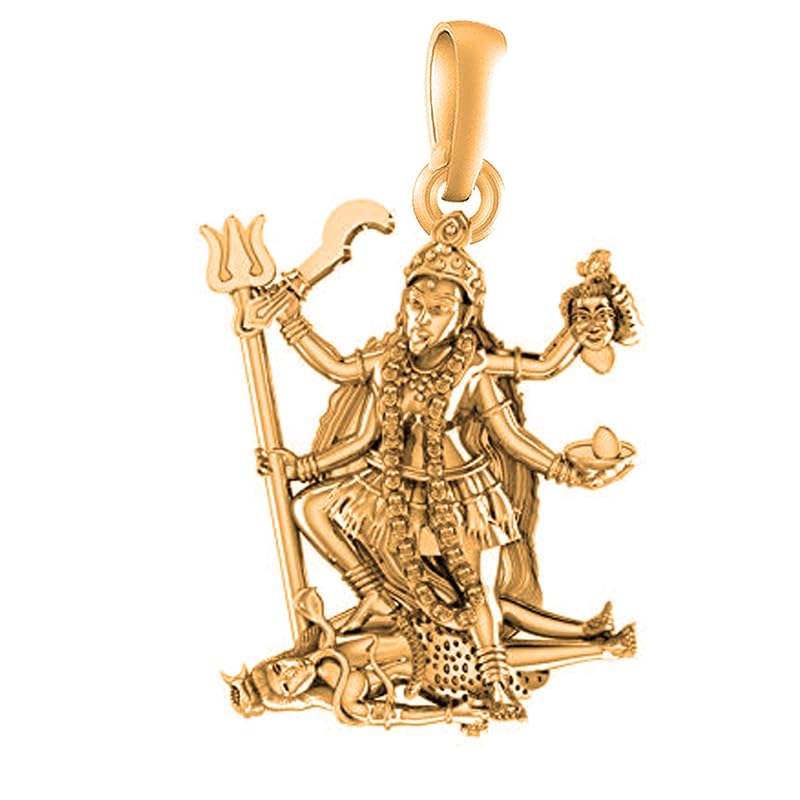 Pendentif déesse Kaali Maa en argent plaqué or 22 carats de haute joaillerie spirituelle