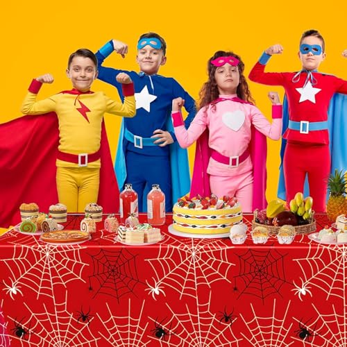Tourima Spider Tischdecke Kindergeburtstag 108×180cm, Spider Geburtstag Deko Jungen, Spider Geburtstagsdeko 1 Jahre, Partytischdecken für Spider Partygeschirr Set & Muffin Deko, für Kinder Party Deko