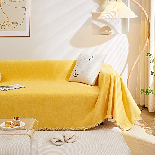 Meetsky Pet Couch Cover For Reclining Couch 3 Seat Sofa Slipcovers Thick Chenille Couch Cushion Covers For Loveseat Sectional Simply Put Couch Covers For Pets, Kids, 71" X 134", Yellow #TOP1