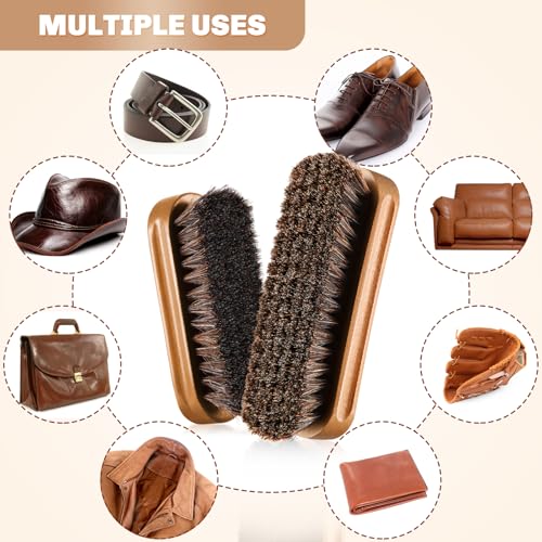 Image of 2 Pcs Horsehair Shine Shoes Brush Kit Polish Dauber Applicators Cleaning Leather Shoes Boots Care Brushes Suede Cleaner Brush(Wooden Concaved Brush)