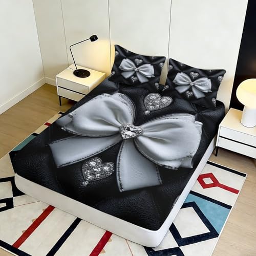 Chambre literie drap-housse 3D imprimé nœud cœur microfibre 200x200