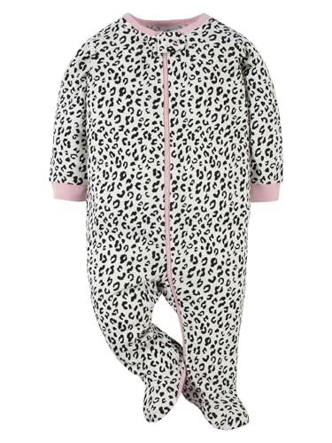 Gerber Baby-Mädchen-4er-Pack Sleep’N Play Strampler und Kleinkind-Schlafanzüge, Leopardenrosa, 6–9 Monate