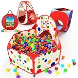 Playz 6-Piece Kids Play Tents Crawl Tunnels and Ball Pit Popup Bounce Playhouse Tent with Basketball Hoop for Indoor and Outdoor Use with Red Carrying Case