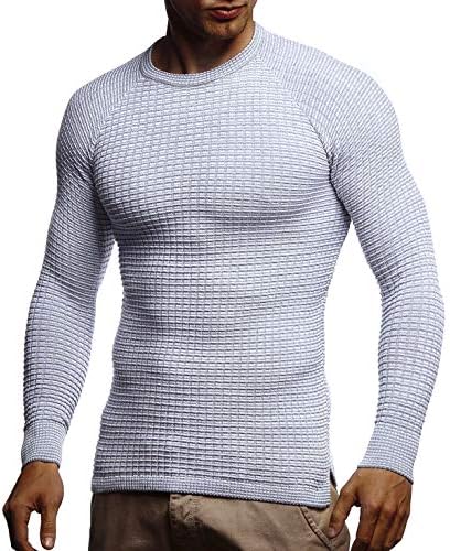 Leif Nelson LN-1545, Fijn Gebreide Trui met Ronde Hals voor Heren, Licht Beige, M