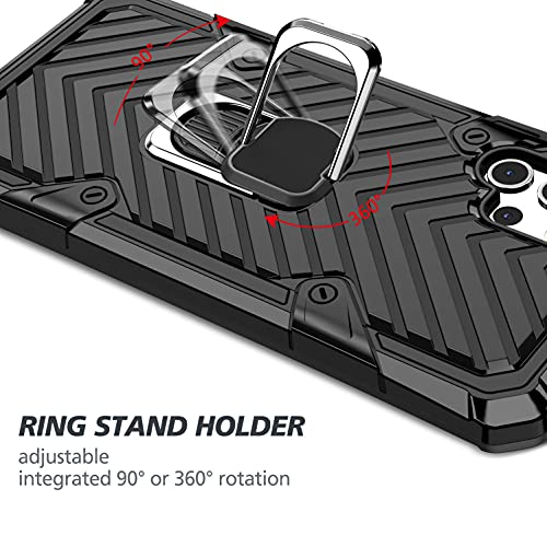 Amytor Designed For Samsung Galaxy A32 5G Case[2 X Tempered Glass Screen Protector][Military Grade] 17Ft Drop Tested Armor Protective Phone Case With Magnetic Car Mount Ring Kickstand (Black) #TOP5