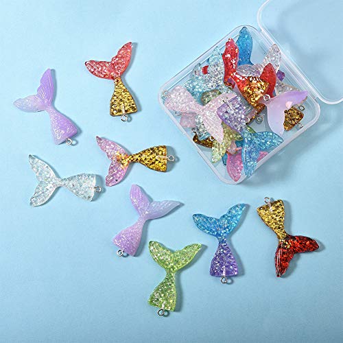 Charmes queue de sirène flatback à trou 2mm, résine multicolore résistante - 3