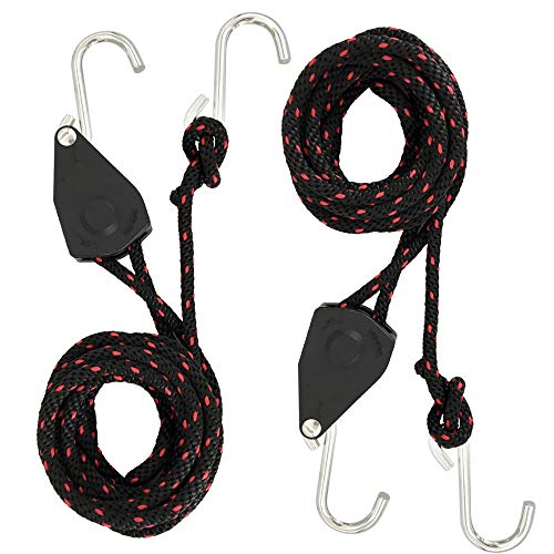 Newcod Rope Tie Downs, 1/4" X 10Ft Straps Heavy Duty Adjustable Pulley Rope Clip Hanger For Kayak Canoe(2-Pack) #TOP19
