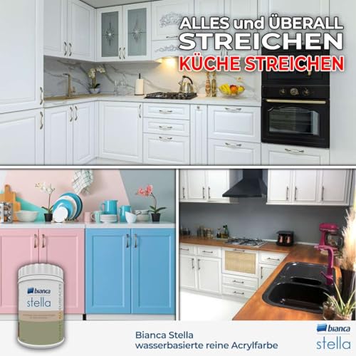 Bianca Stella Möbelfarbe Ohne Schleifen für Küche & Bad, Sandbeige, Glänzend, 500ml, Wasserbasiert, Möbellack für alle Oberflächen, Holzfarbe, Fliesenfarbe, Metallfarbe & Renovierfarbe