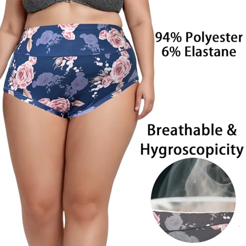 Image of Women's Plus Size XL-5XL Underwear High Waist Briefs Panties Rose Floral Print Ladies Undies 5-Pack