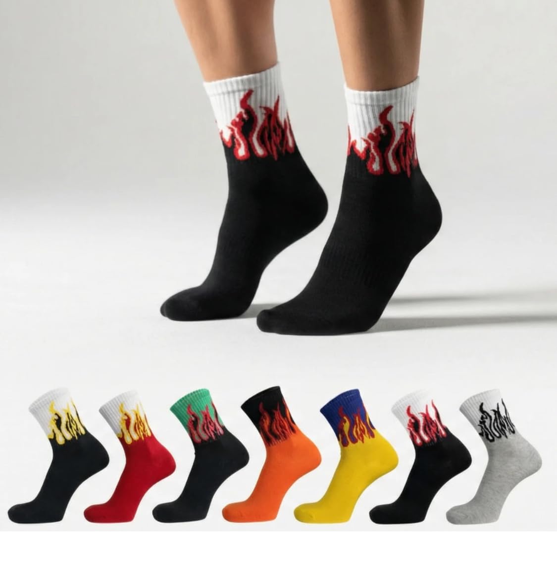 TRENDY Socks for Men & Women | Pack of 7 Pairs | Multicolored Flame Print Cotton Crew Socks | Free Size Breathable & Casual Socks for Sports, Gym & Daily Use-picture-54