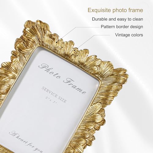 Image of 5x7 Vintage Picture Frames, Picture Frame for Table Top Display and Wall Hanging Home Decor (Gold, 5x7 Inch)