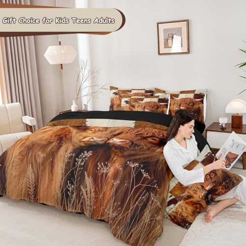 Housse de couette motif vache des Highlands parure de lit double design épuré - 5