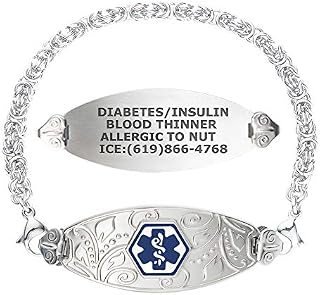 Divoti Custom Engraved Medical Alert Bracelets for Women, Stainless Steel Medical Bracelet, Medical