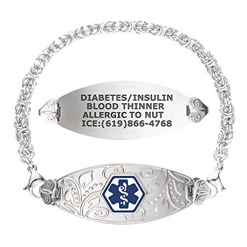 Divoti Custom Engraved Medical Alert Bracelets for Women, Stainless Steel Medical Bracelet, Medical