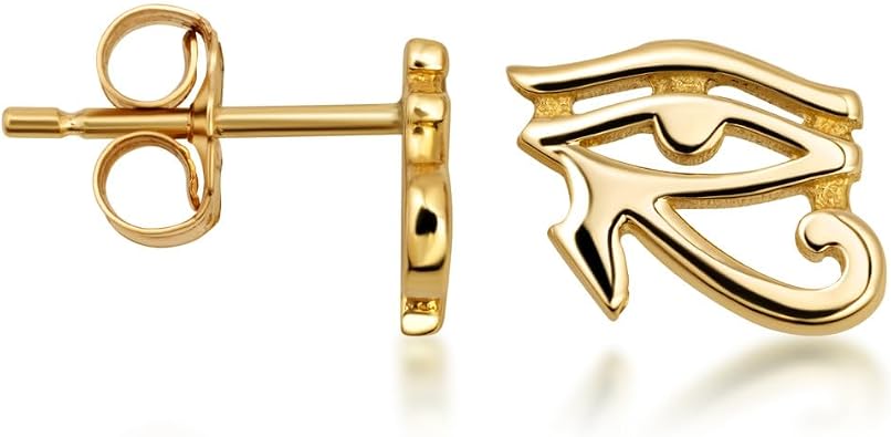 Gold Egyptian Eye of Horus Stud Earrings for Women | 10K or 14K Yellow Gold