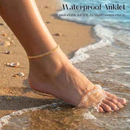 Image of DEARMAY Gold Anklets for Women Waterproof, Non Tarnish14K Gold Plated Ankle Bracelets Set Stack, Summer Beach Jewelry Gifts for Vacation, Bikini Outfits for Women Mom Her