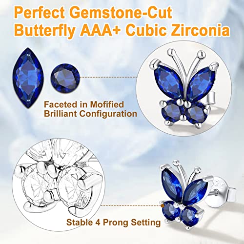Women Girls Sterling Silver Animal Stud Created Gemstone Sapphire Blue Butterfly Stud Earrings #TOP3
