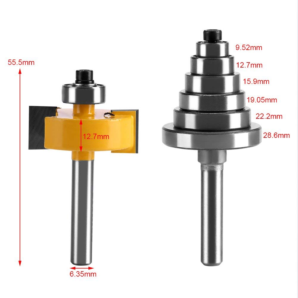 1/2" H - 1/4" Shank Rabbet Router bit with 7 Bearings Set Woodworking Tool for Solid Wood Particle Board Plywood