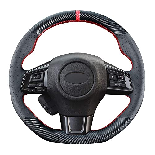 Carkooler DIY Stitching Carbon Fiber Steering Wheel Cover for Subaru WRX STI and Levorg 2015 2016 2017 2018 2019 / STI S209 2019 15 inches Leather Interior Accessories