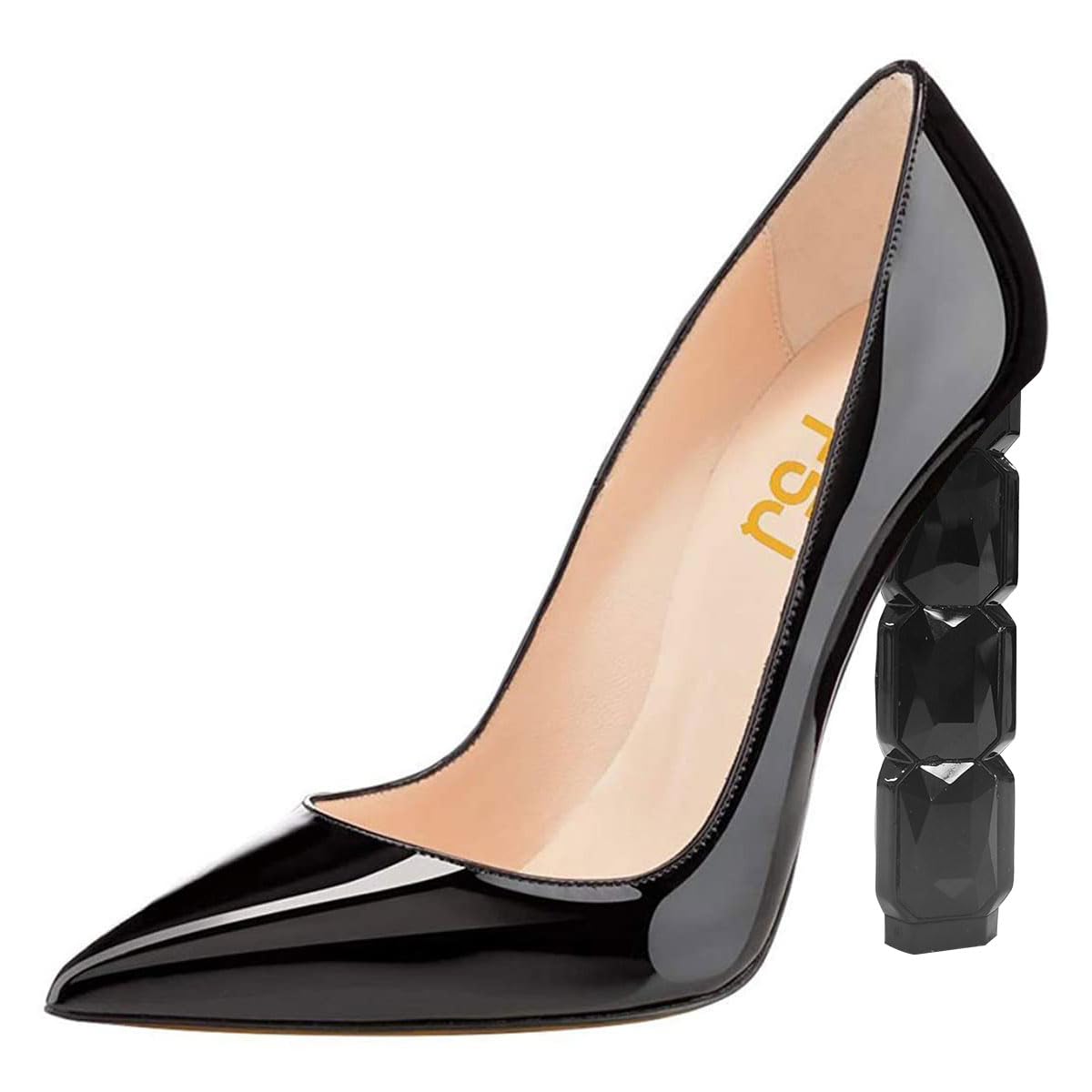 FSJ Women Jeweled High Heel Pointed Toe Pump Slip On Sparkling Crystal Bead Heel Sexy Ladies Bridal Evening Shoes Size 4-15 US