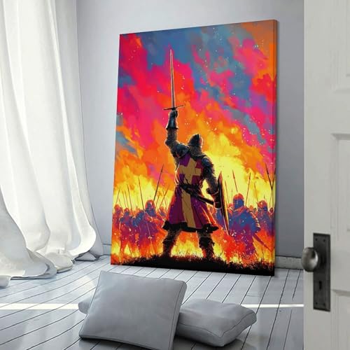 Toile murale Knight's Fiery Charge 60x90 cm decoration moderne prete a accrocher