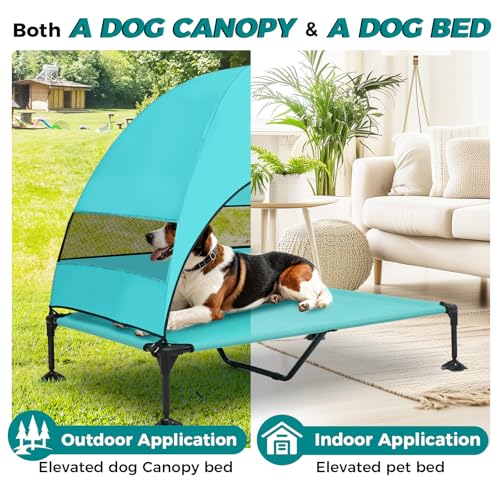 Libbipaw Windproof Elevated Dog Bed with Canopy & Stakes, 3-Sided 90% UV Block, Chew-Proof Teslin Mesh Mat for Large Dogs up to 150lbs(Blue X-Large) — view 5