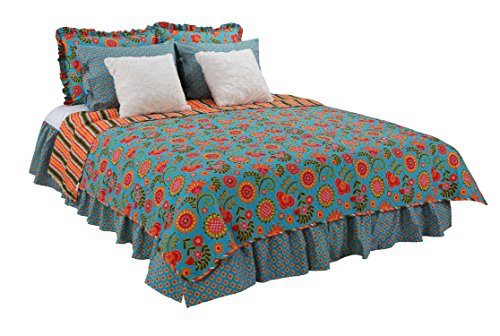 Cotton Tale Designs Gypsy Multi Color Large & Small Floral Stripe Cotton 2 Piece Twin Reversable Quilt Bedding Set #TOP3