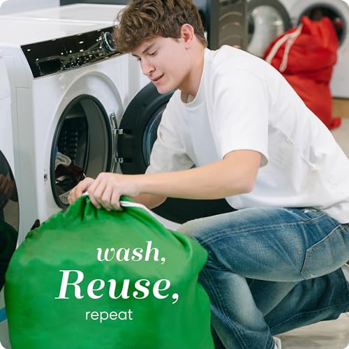 Nylon Laundry Bag - Locking Drawstring Closure and Machine Washable. These Bags will Fit a Laundry Basket or Hamper and Strong Enough to Carry up to Three Loads of Clothes. (Green) - Thumbnail 5