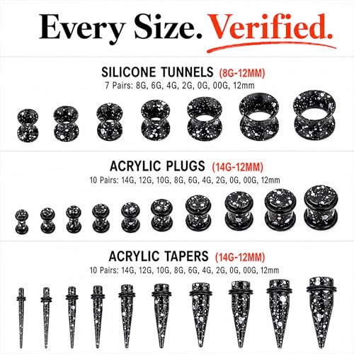 Image of BodyJ4You 54PC Ear Stretching Kit 14G-12mm - Aftercare Jojoba Oil - Acrylic Plugs Gauge Tapers Silicone Tunnels - Lightweight Expanders Men Women