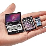 Dollhouse Furniture Accessories Laptop, 1/12 Scale 1/6 Scale Miniature Phone Tablet Mini Stuff Things Doll House Mini Play Set Accessories 3 Pcs(Black)